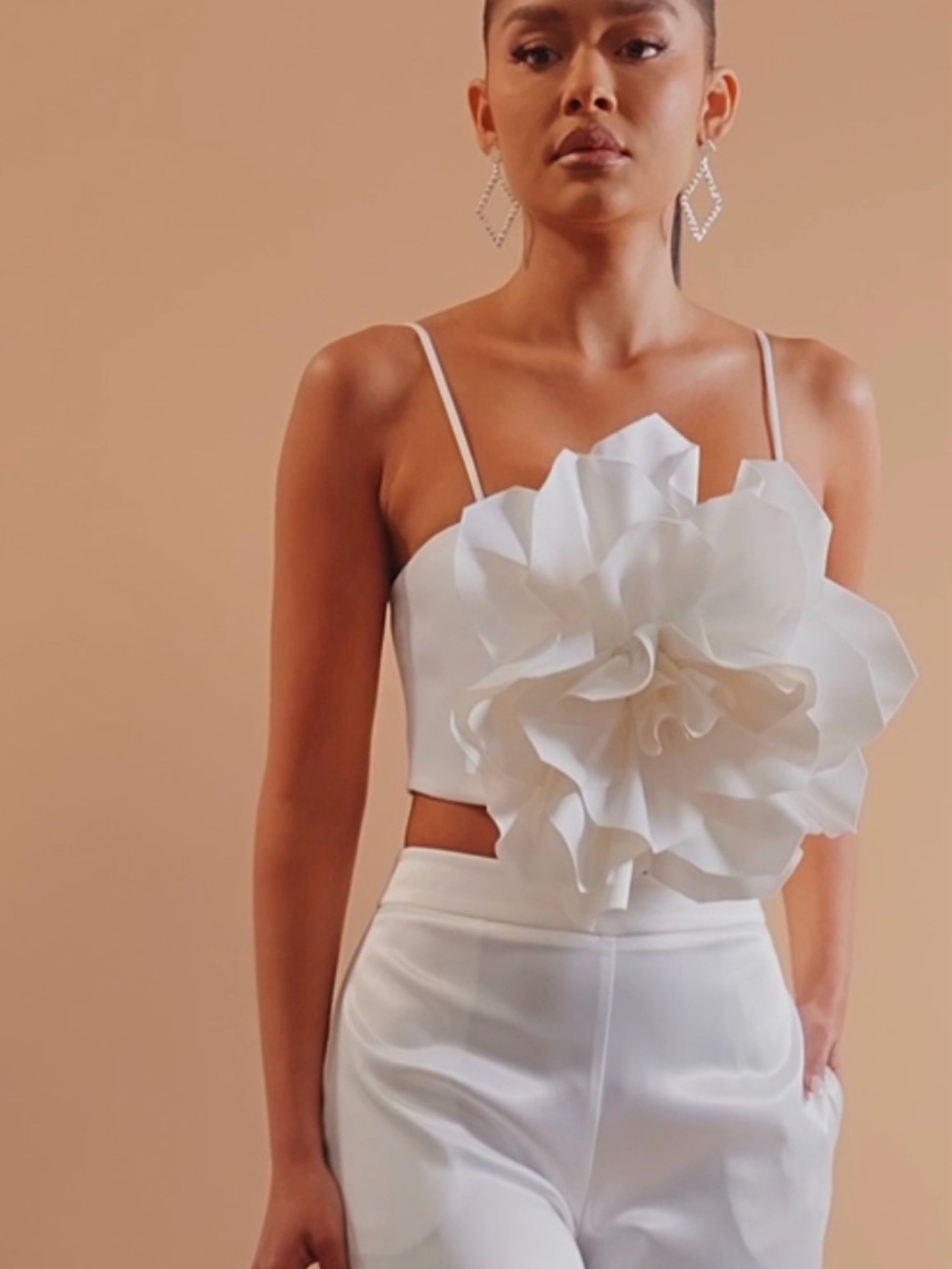 High-Waist Pants and Floral Crop Top Coord Set - Picture 4 of 6